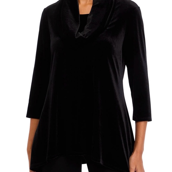 Kim Rogers Tops - NWT Kim Rogers Women's Knit Velvet Shark Bite Cowl Neck Top-True Black-L